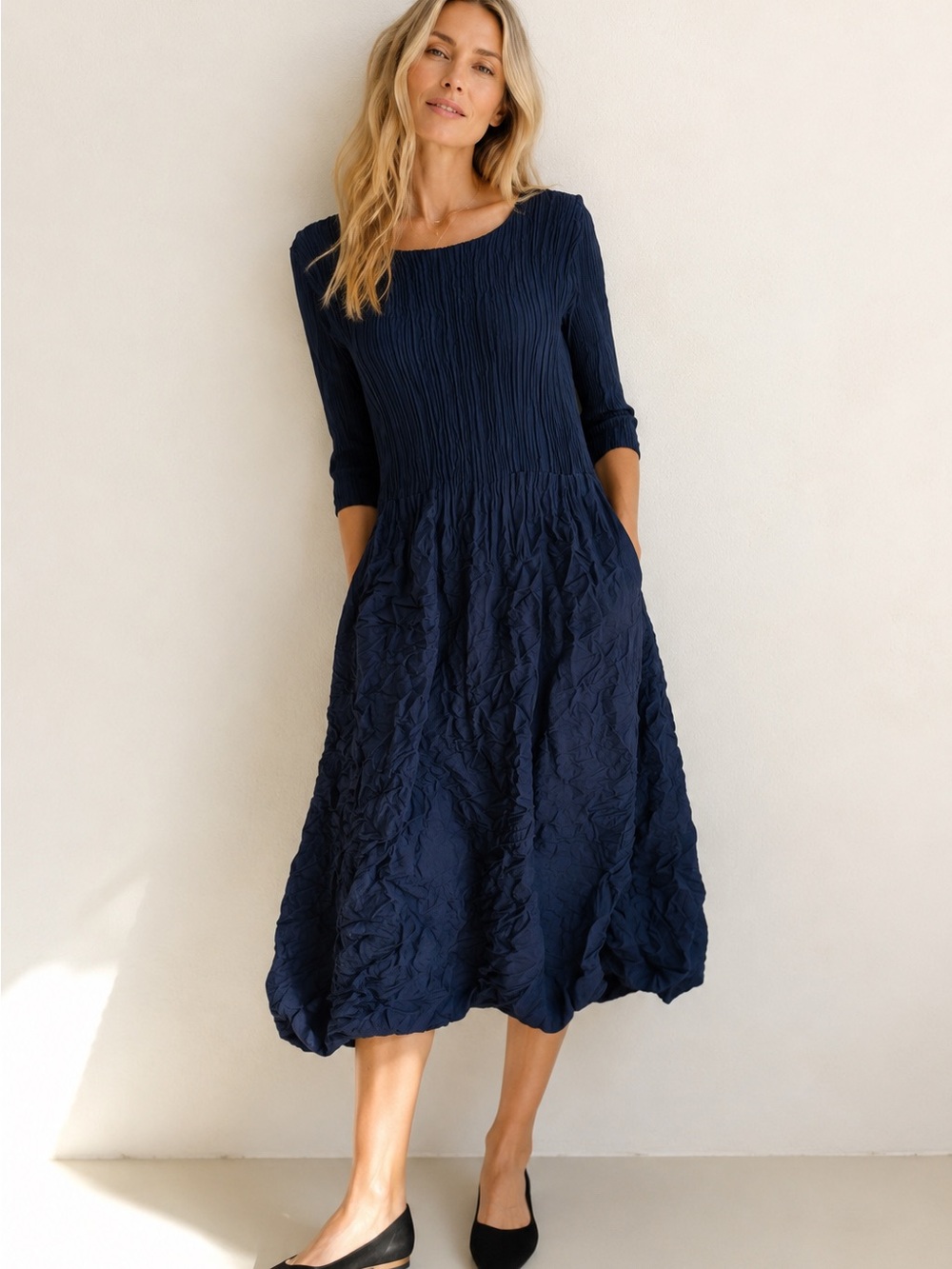 Alquema Smash Pocket Dress Navy Shibori Pleated  Size 1 US 6